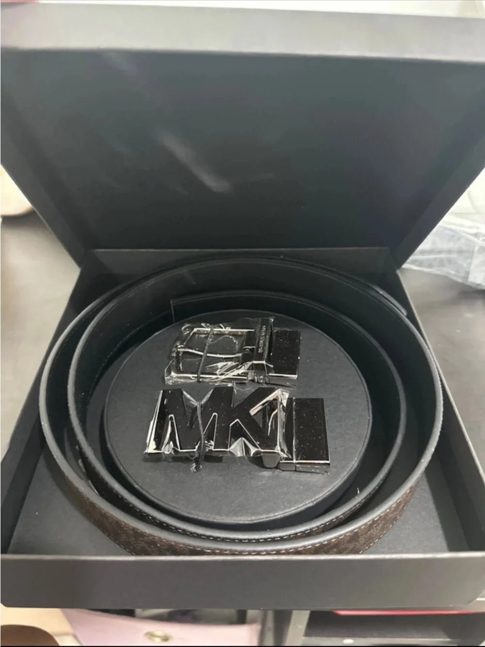Michael Kors Black Leather Men’s Belt with Silver details